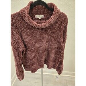 Pink Rose L Dusty Rose Chenille Y2K Cowl Neck Sweater Ribbed Knit Womens